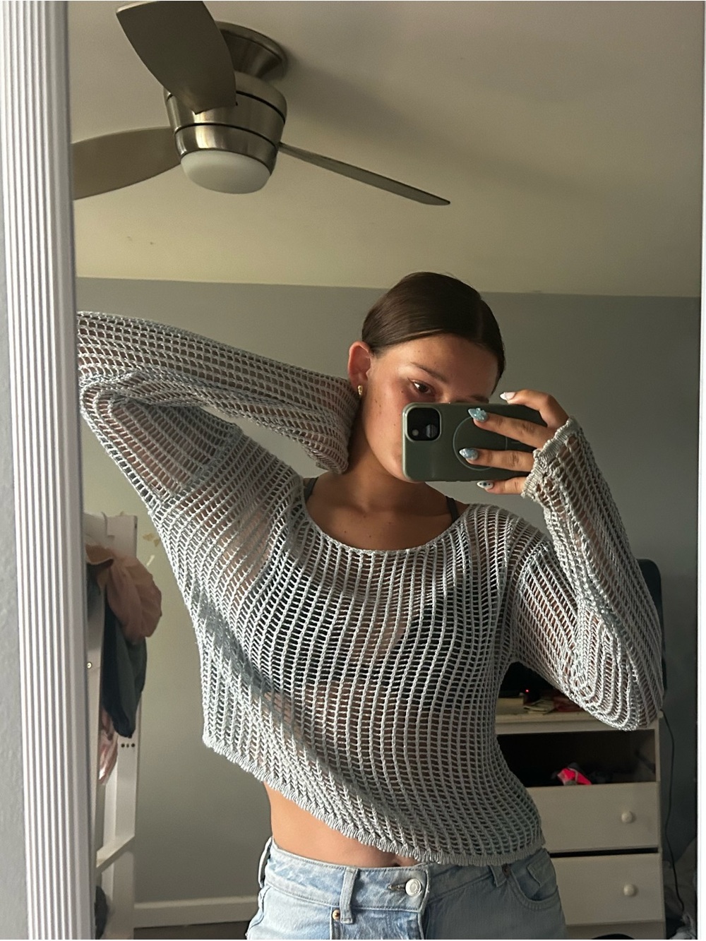 Ocean Drive Light Blue Open-Weave Knit Top